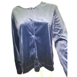 Chinawear by Mosley Navy Blue Crushed Velvet Button Down Blouse XL